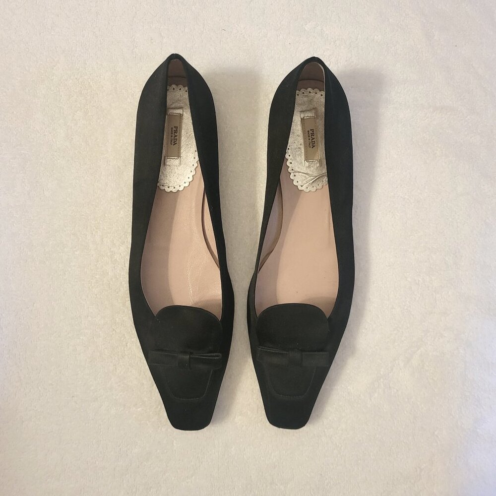 Prada Black Satin Bow Loafers/Flats, size 40, lightly worn